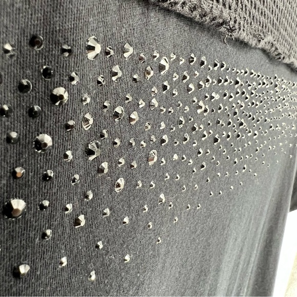 Vocal Top Women’s Black Mesh And Rhinestone Accented T-Shirt Short Sleeve NWOT - Picture 5 of 8